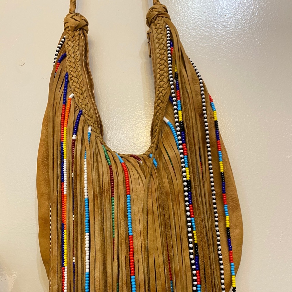 Genuine Leather Beaded Purse